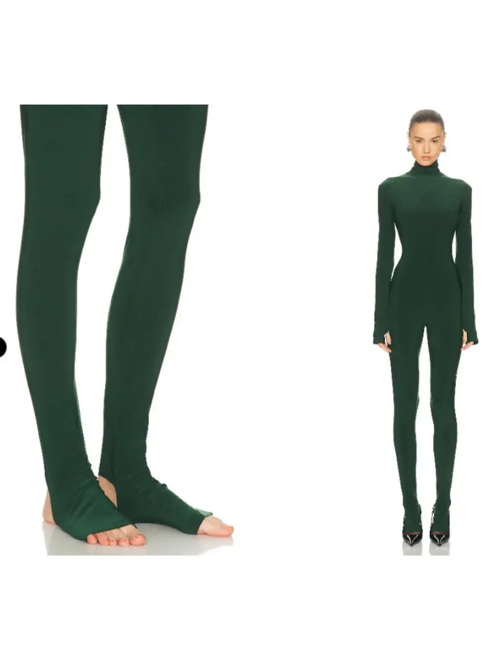 Norma Kamali Slim Fit Turtle Catsuit With Footsie in green S NWT $200 - Picture 4 of 10
